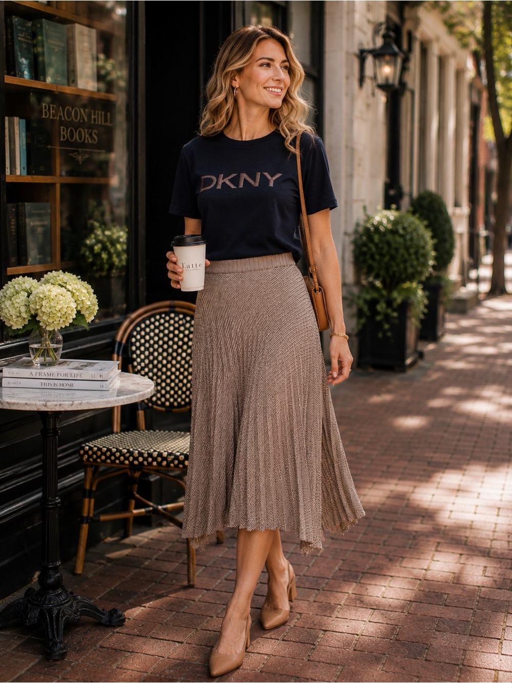 DKNY NWT Taupe Pleated Midi Skirt Asymmetrical Hem Size 10 Office Chic